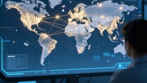 Техник за голографической картой мира для обеспечения доступности систем в 2026 году